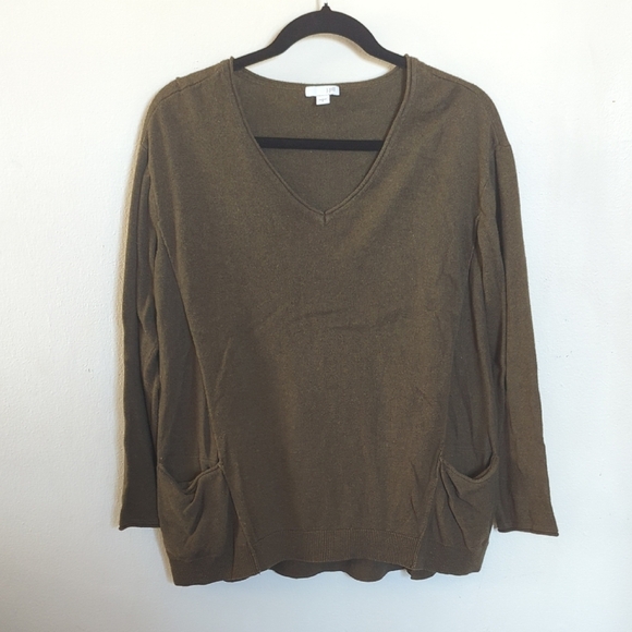 J Jill olive green v-neck sweater tunic with front pockets women's size small - Picture 1 of 5